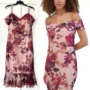 SIENA Off-the-Shoulder Printed Floral Lace Midi Dress